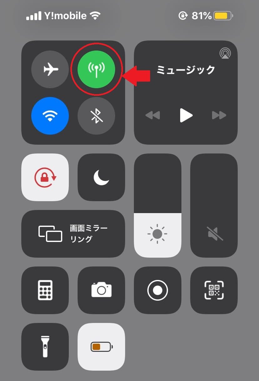 iPhone　モバイルデータ通信ボタン